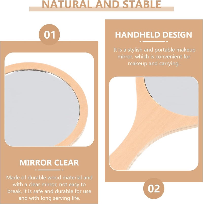 GALPADA Handheld Makeup Mirror Wooden Frame Medium 13.5x28cm Practical Vanity Mirror for Women Salon and Home Use - Image 3
