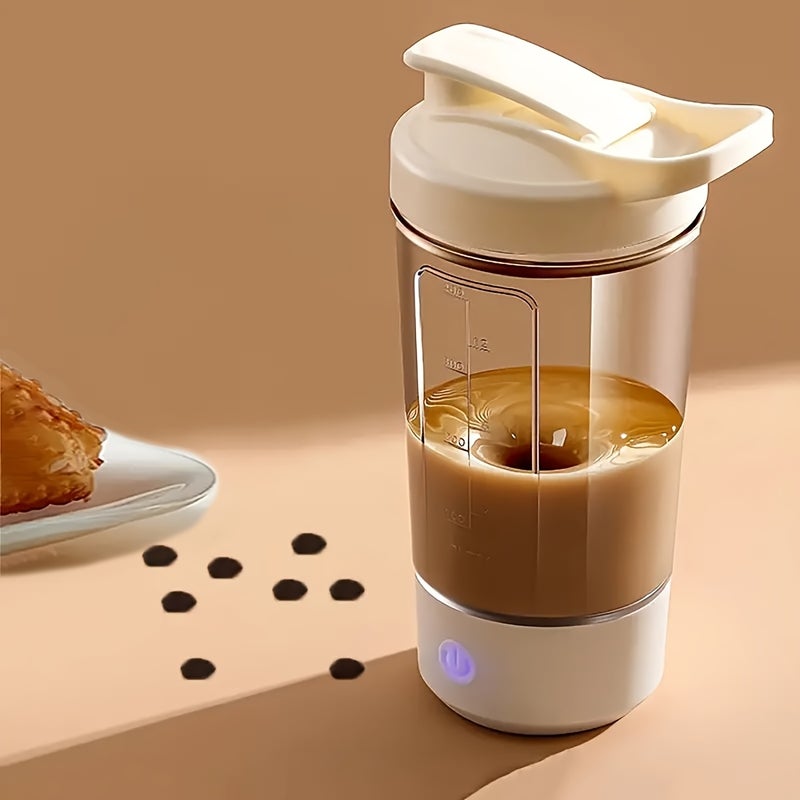 1pc Portable USB/- Electric Blender Cup - Automatic One-Touch Operation, Transparent with Measurement Markings, Food-Grade PP Mini Handheld Milk/Protein Shaker for Coffee, Smoothies, On-the-Go Blending (USB, No - Image 1