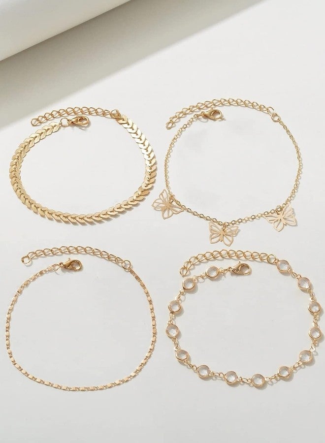 OOMPHelicious Jewellery Combo of 4 Gold Butterfly Charm Fashion Anklet For Women & Girls Stylish Latest - Image 3