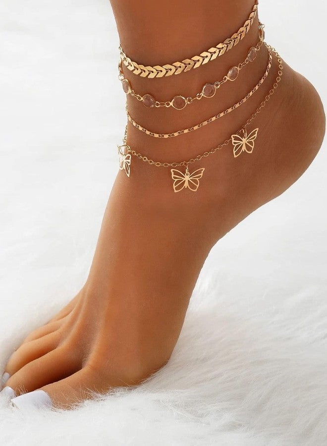 OOMPHelicious Jewellery Combo of 4 Gold Butterfly Charm Fashion Anklet For Women & Girls Stylish Latest - Image 4