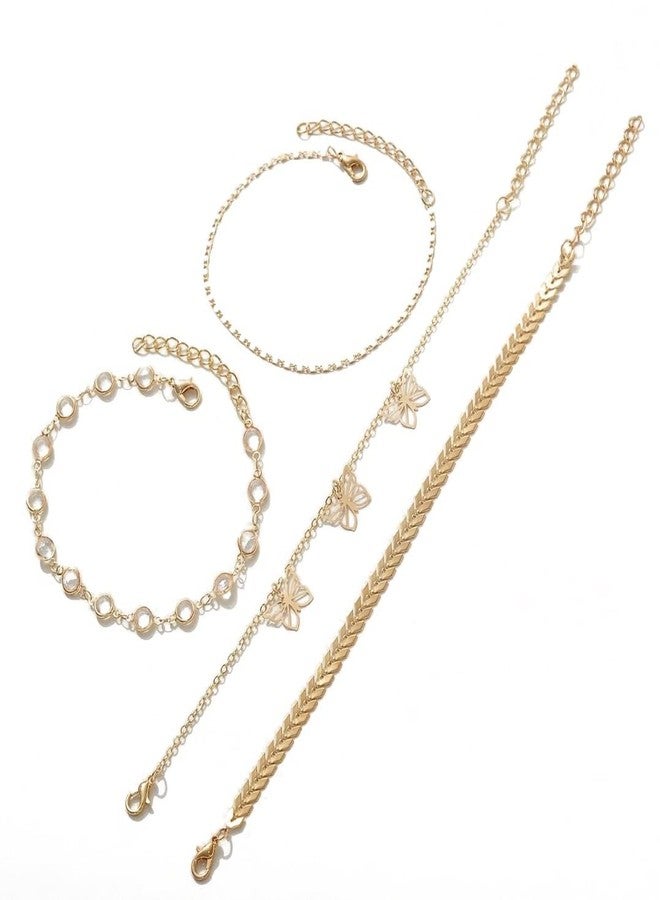 OOMPHelicious Jewellery Combo of 4 Gold Butterfly Charm Fashion Anklet For Women & Girls Stylish Latest - Image 1
