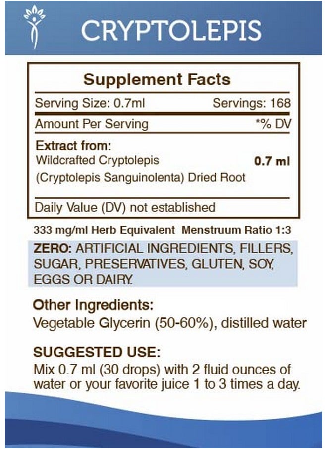Cryptolepis Tincture Alcoholfree Extract Highpotency Herbal Drops Tincture Made From Wildcrafted Cryptolepis Sanguinolenta Stable Working Of The Gastrointestinal System 4 Oz