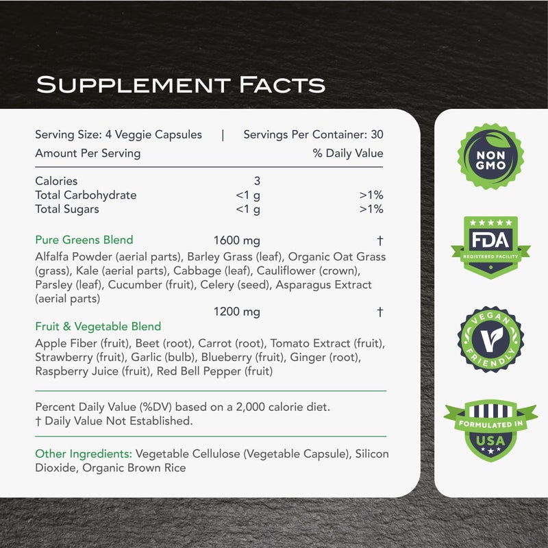 KaraMD Pure Nature  Greens Fruit and Veggies Supplement  Vitamins Fiber  Antioxidants  20 Fruits and Vegetables Supplements for Energy  Digestion  Gluten Free  Vegan Friendly 30 Servings - Image 2