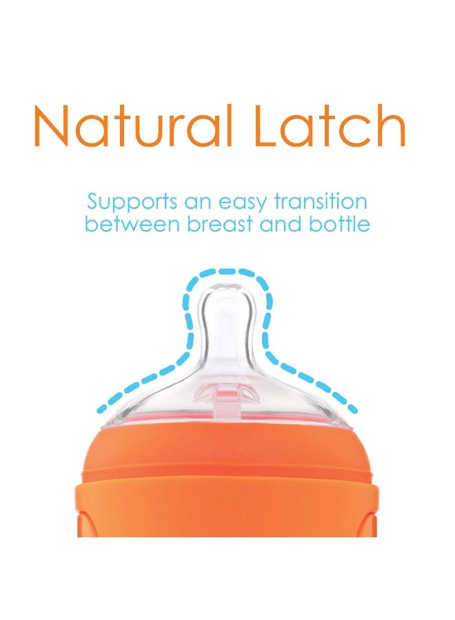 PopYum زجاجة حليب للأطفال PopYum بسعة 9 أونص (260 مل) برتقالية مع حلمة متوسطة التدفق #2، خالية من BPA، تصميم طبيعي لتسهيل الرضاعة - Image 5