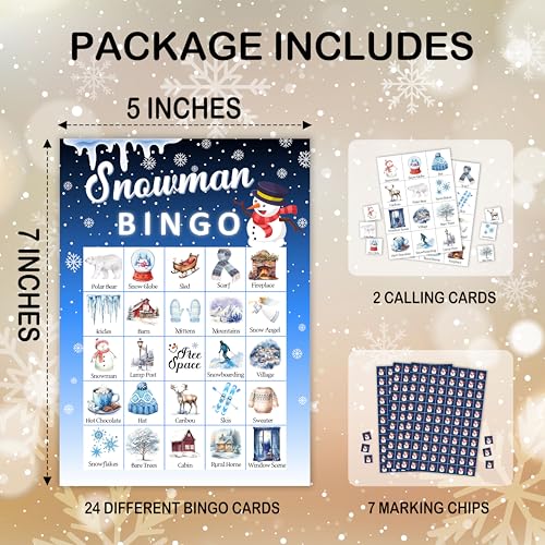 Mueddur Snowman Bingo Game Card Winter Holiday Party Bingo Set for Adults Large Group Family Friends Christmas Winter Holiday Games for 24 Players 30 - Image 5