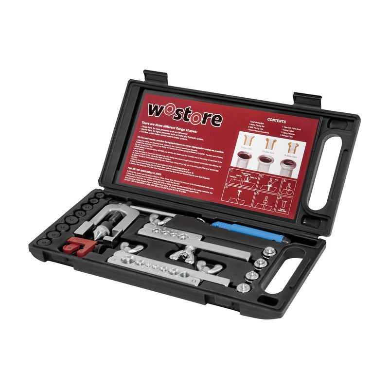 Wostore Professional Brake Line Flare Kit for Single Double SAE Flares Bubble ISO Flares with Tubing Cutter Pipe Reamer for 31658 7 Sizes