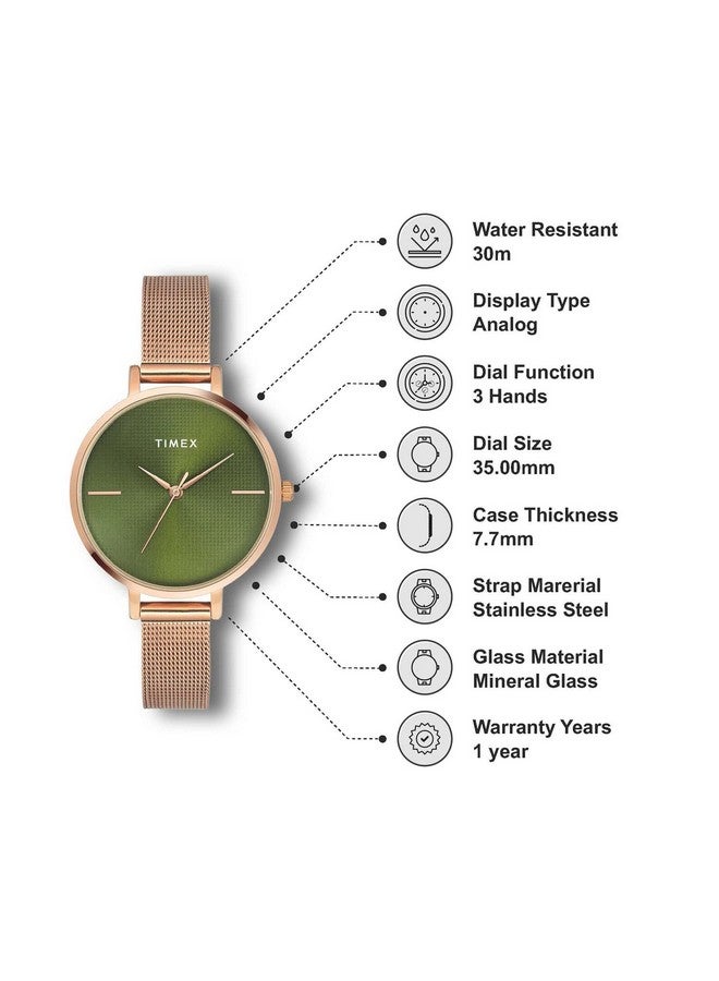 تيميكس ساعة تايمكس انالوج بمينا خضراء للنساء - TWEL155SMU04 - Image 2