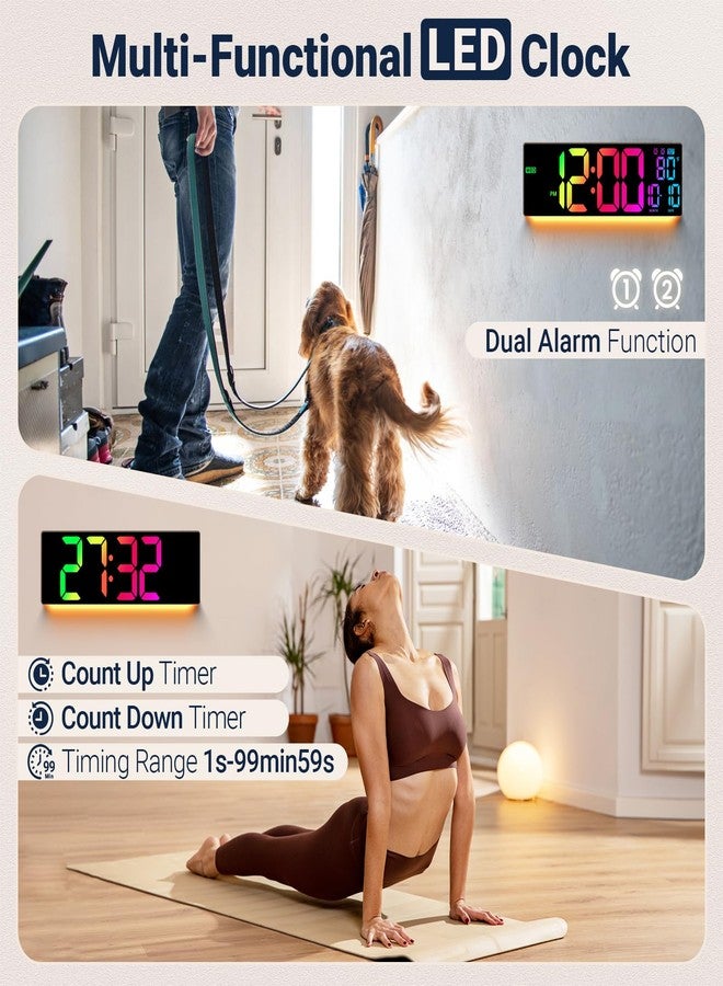 ANSOPER 16.5" Large Digital Wall Clock: Birthday Gifts for Men Women, House Warming Gifts New Home Decor, 11 RGB Colors Wall Mount Decor Clock for Living Room Bedroom Office Classroom Brown - Image 4