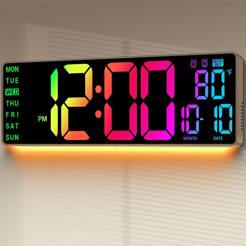 ANSOPER 16.5" Large Digital Wall Clock: Birthday Gifts for Men Women, House Warming Gifts New Home Decor, 11 RGB Colors Wall Mount Decor Clock for Living Room Bedroom Office Classroom Brown - Image 1