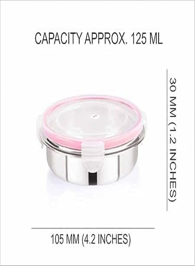 Gcrox Leak Proof Click and Seal Lock Stainless Steel Storage/Air Tight Tiffin Container/Lunch Container with Stainless Steel (S.S) (125ML) - Image 3