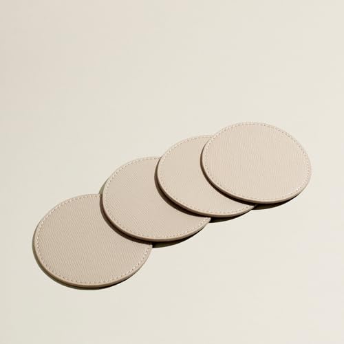OLETHA Drink Coasters, Set of 4 - Aesthetic Round Coaster for Coffee Bar, Dining Table, Office Desk - Ivory - Image 1
