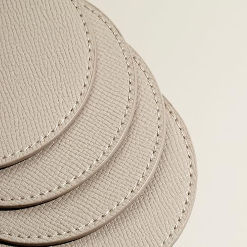 OLETHA Drink Coasters, Set of 4 - Aesthetic Round Coaster for Coffee Bar, Dining Table, Office Desk - Ivory - Image 4