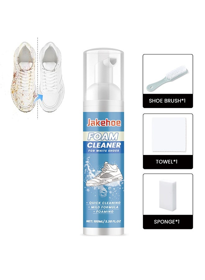 Jakehoe Foam Cleaner For White Shoe,Foam Shoe Cleaner for Non-washing Decontamination and Whitening of Sports Shoe Sneakers White Shoes Microfiber Shoe and Cloth Shoes Cleaning,100ml - Image 1
