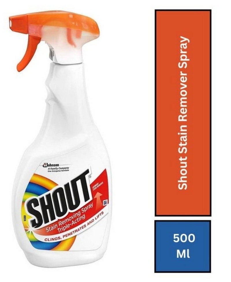 Shout Triple-Acting Stain Removing Spray 500ML – Powerful Laundry Stain Remover, Clings Penetrates & Lifts Tough Stains, Fabric Cleaner for White & Colored Clothes, Pre-Treat Spray - Image 1