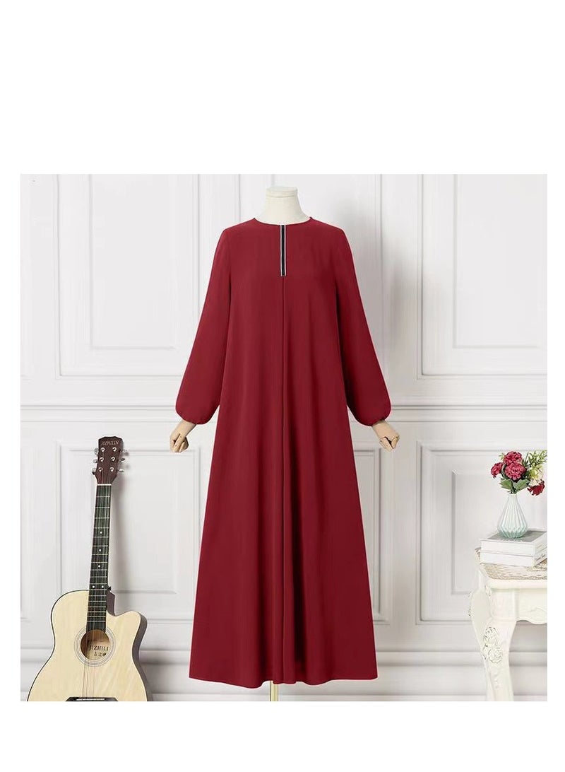 xozgdovg Solid color long sleeve loose round neck dress long skirt  - Image 1