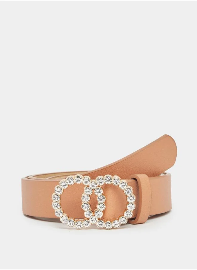 Styli Styli Rhinestone Double Circle Buckle Belt