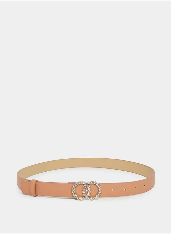 Styli Styli Rhinestone Double Circle Buckle Belt