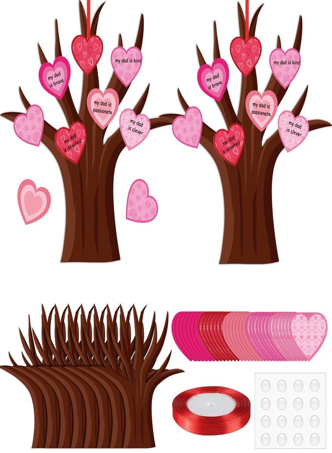 Harloon 48 Sets Valentine Tree of Hearts Craft Kit Make Your Own Bulletin Board Set DIY Valentine Tree with 12 Sheets Glue Point Dots and Ribbon for Kids Home Classroom Party Art Project Decoration - Image 1