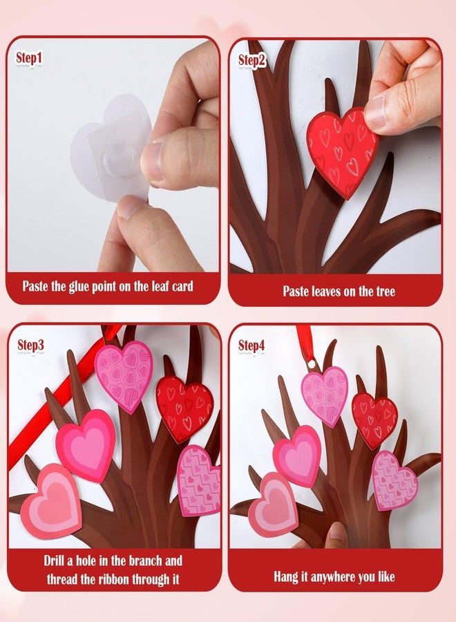 Harloon 48 Sets Valentine Tree of Hearts Craft Kit Make Your Own Bulletin Board Set DIY Valentine Tree with 12 Sheets Glue Point Dots and Ribbon for Kids Home Classroom Party Art Project Decoration - Image 3