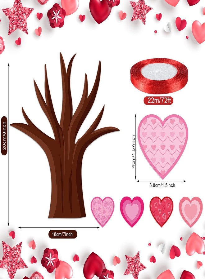 Harloon 48 Sets Valentine Tree of Hearts Craft Kit Make Your Own Bulletin Board Set DIY Valentine Tree with 12 Sheets Glue Point Dots and Ribbon for Kids Home Classroom Party Art Project Decoration - Image 2