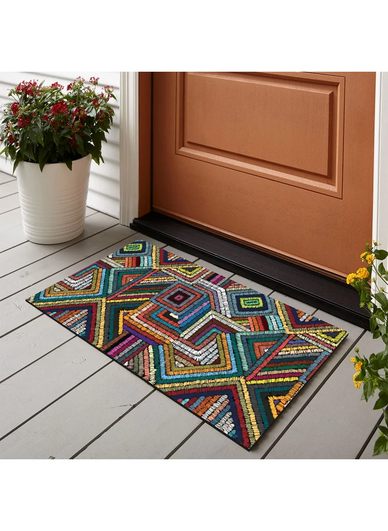 Vagonik Wagonik Geometric Embroidery Pattern Digital Printed 50X70CM Decorative Multi-Purpose Interior and Exterior Door Mat