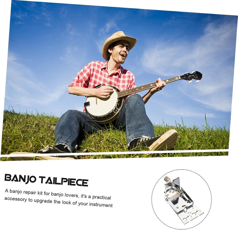Garneck Chrome Metal Tailpiece for String Banjo Replacement Part Durable Banjo Bridge Cover Smooth Bright Finish Players - Image 3
