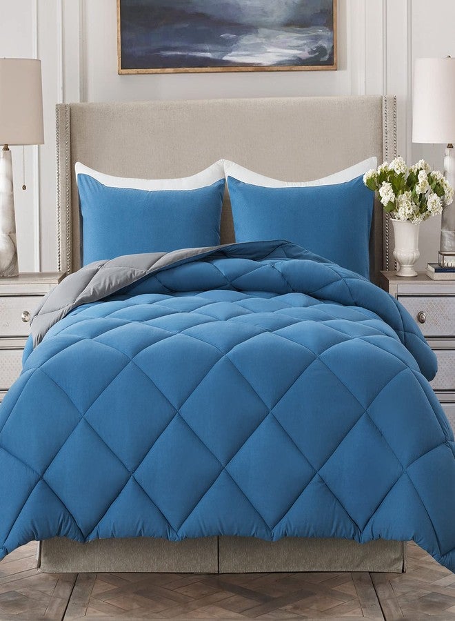 Decroom Lightweight Queen Comforter Set with 2 Pillow Sham - 3 Pieces Set - Quilted Down Alternative Comforter/Duvet Insert for All Season - Grayish Blue/Grey - Queen Size - Image 1