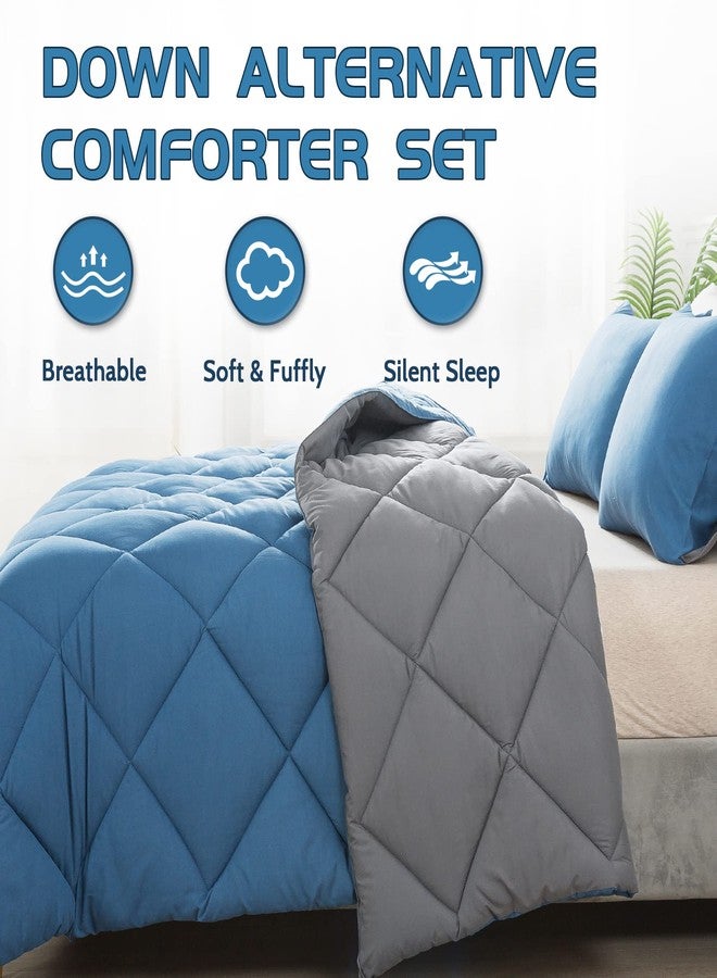 Decroom Lightweight Queen Comforter Set with 2 Pillow Sham - 3 Pieces Set - Quilted Down Alternative Comforter/Duvet Insert for All Season - Grayish Blue/Grey - Queen Size - Image 2