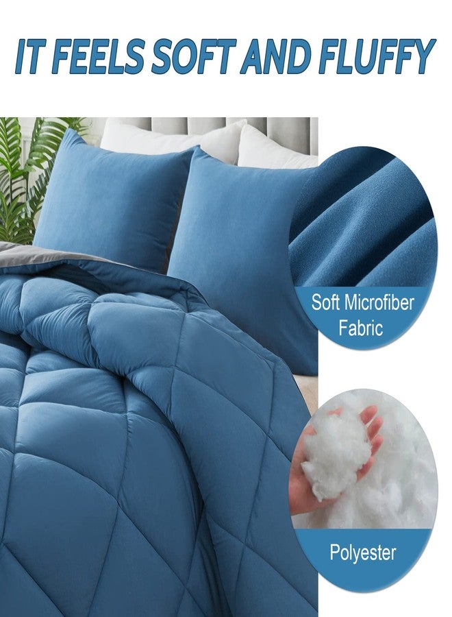 Decroom Lightweight Queen Comforter Set with 2 Pillow Sham - 3 Pieces Set - Quilted Down Alternative Comforter/Duvet Insert for All Season - Grayish Blue/Grey - Queen Size - Image 3