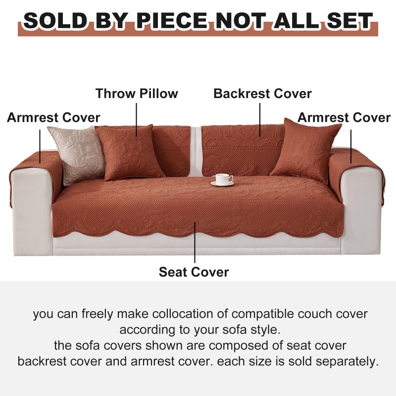 vctops Boho Cotton Quilted Couch Cover Soft Embroidered Sofa Cover Non-Slip Dog Bed Cover Scalloped Sofa Slipcover Washable Furniture Protector Cover (Orange,28"x28") - Image 2