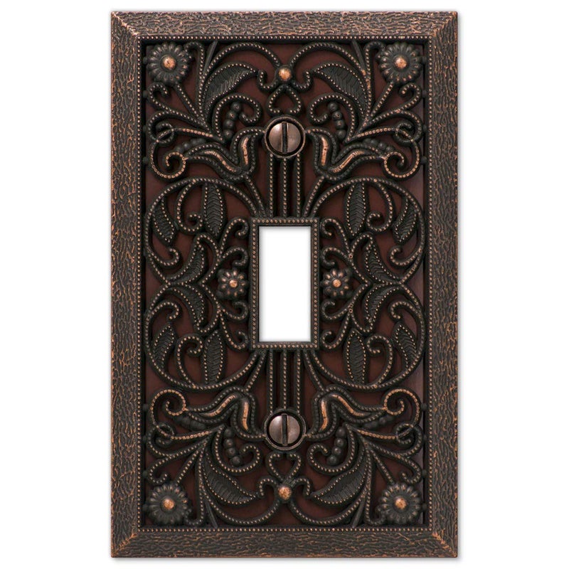 Amerelle 65TDB Filigree Wallplate, 1 Toggle, Cast Metal, Aged Bronze, 1-Pack - Image 1