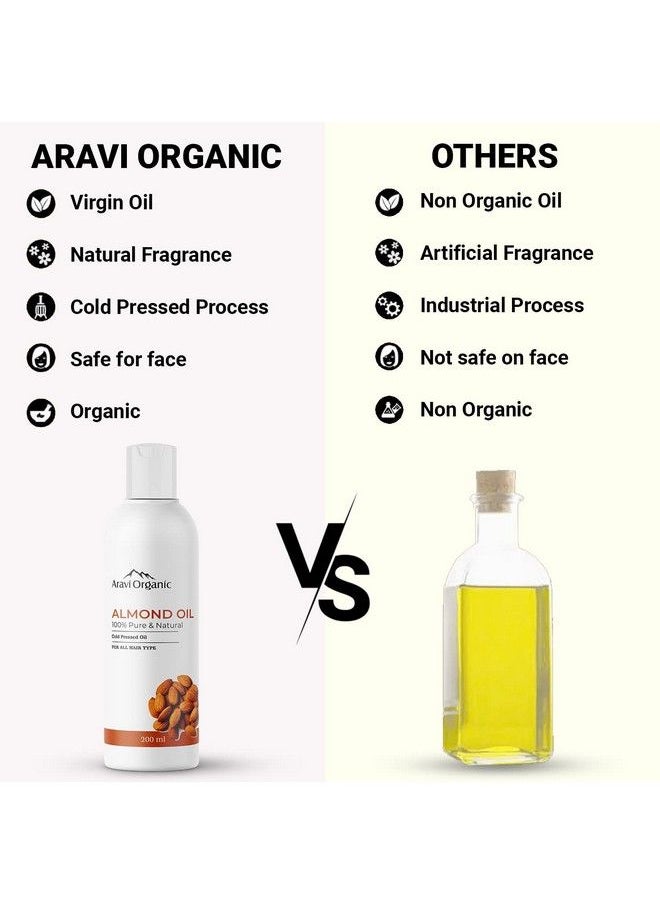 Aravi Organic 100% Pure & Organic Cold Pressed Badam Rogan Sweet Almond Oil For Healthy Hair & Skin ; Excellent For Baby Massages ; Soothes Cuticles ; Adds Luster To Damaged Hair ; 200Ml  - Image 5