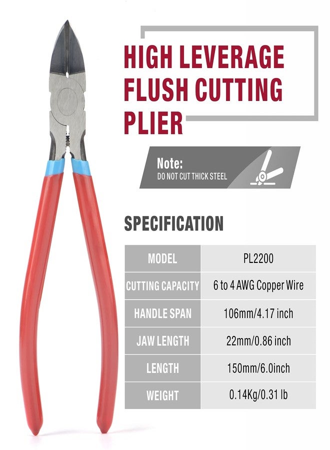 IWISS iCrimp Wire Flush Cutters, 6-inch Side Cutter, Clipper Wire Snipss Electronic Cutter, Spring-loaded High Leverage Plier, Perfect for Cutting Zip, Cable, and Hose Ties - Image 2