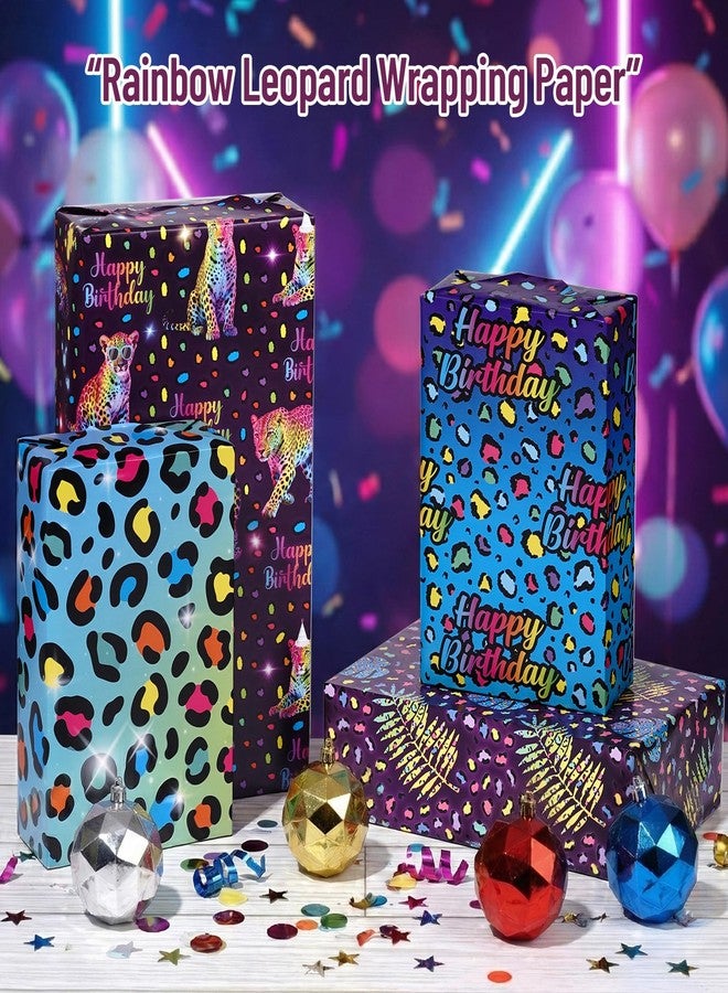 Pineraap Neon Leopard Birthday Wrapping Paper, 19.7'' X 27.6'', 12 Sheets Rainbow Leopard Cheetah Print Gift Wrap, Animal Print Wrapping Paper for Jungle Safari Theme Party Supplies Anniversary Holiday Decor - Image 2
