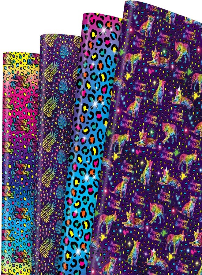 Pineraap Neon Leopard Birthday Wrapping Paper, 19.7'' X 27.6'', 12 Sheets Rainbow Leopard Cheetah Print Gift Wrap, Animal Print Wrapping Paper for Jungle Safari Theme Party Supplies Anniversary Holiday Decor - Image 1