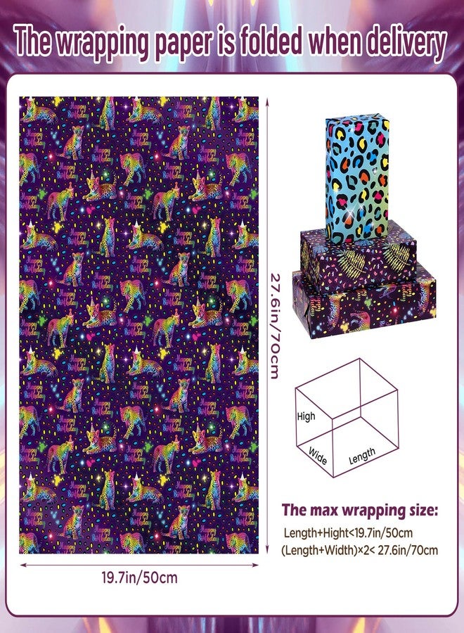 Pineraap Neon Leopard Birthday Wrapping Paper, 19.7'' X 27.6'', 12 Sheets Rainbow Leopard Cheetah Print Gift Wrap, Animal Print Wrapping Paper for Jungle Safari Theme Party Supplies Anniversary Holiday Decor - Image 5