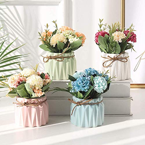 XONOR Artificial Flower Plants – Mini Fake Hydrangea Flowers in Pot for Home Decor Party Wedding Office Patio Table Desk Decoration, Set of 4, Size: 3.3''(Diameter) x 5.5''(Tall) - Image 5