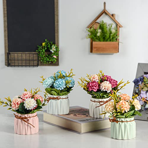 XONOR Artificial Flower Plants – Mini Fake Hydrangea Flowers in Pot for Home Decor Party Wedding Office Patio Table Desk Decoration, Set of 4, Size: 3.3''(Diameter) x 5.5''(Tall) - Image 4