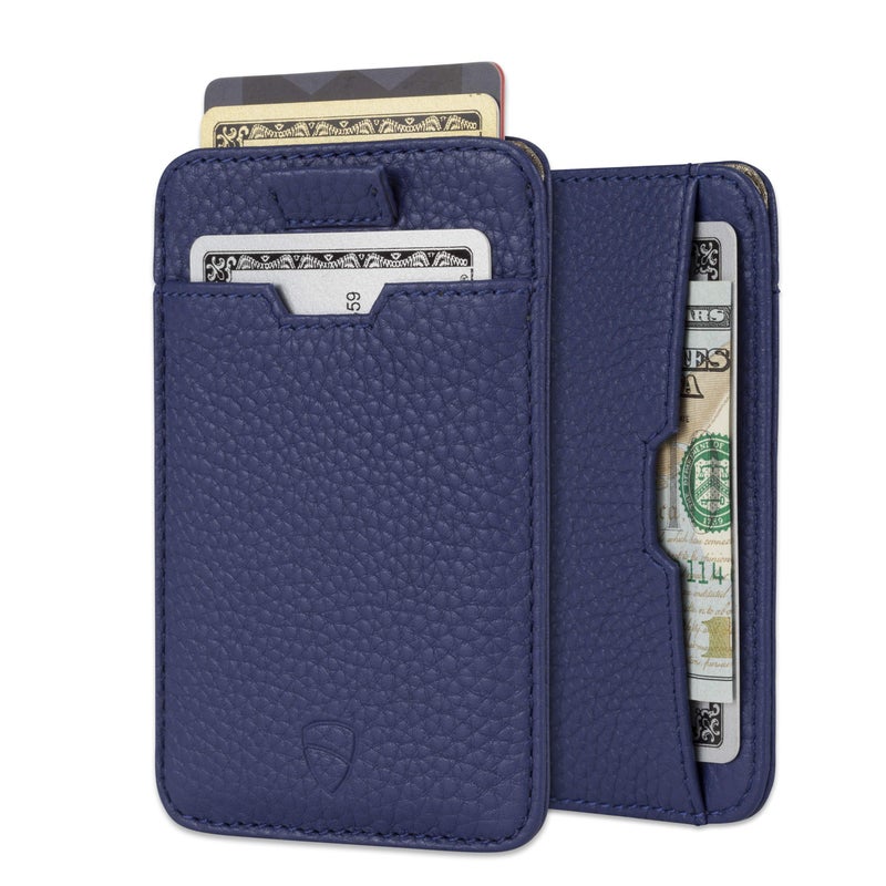 Vaultskin CHELSEA Mens RFID Blocking Slim Leather Card Wallet Minimalist Front Pocket Cardholder in Matt Blue - Image 2