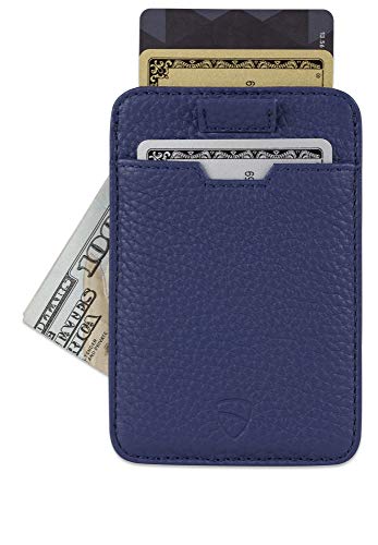 Vaultskin CHELSEA Mens RFID Blocking Slim Leather Card Wallet Minimalist Front Pocket Cardholder in Matt Blue - Image 3