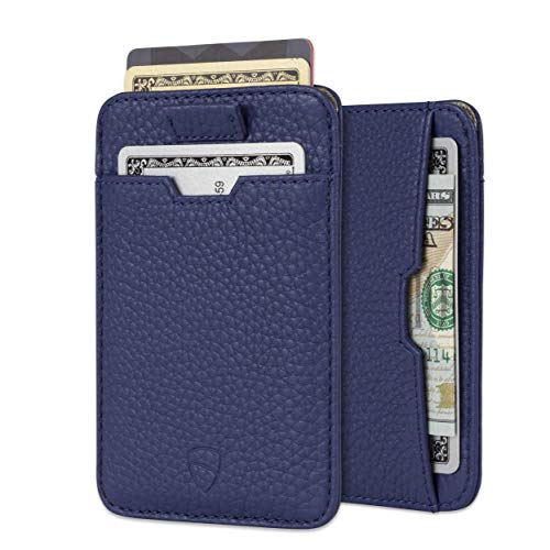 Vaultskin CHELSEA Mens RFID Blocking Slim Leather Card Wallet Minimalist Front Pocket Cardholder in Matt Blue - Image 1