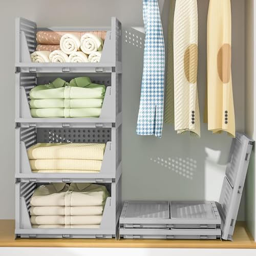 VERAT 3 Tier Foldable Plastic Cloth Rack for Storage/Kitchen Cupboard/Versatile and Sturdy Wardrobe for Clothes/Storage Organizer/Closet for Bedroom/Living Room/Laundry Room/Study(Transparent) - Image 4