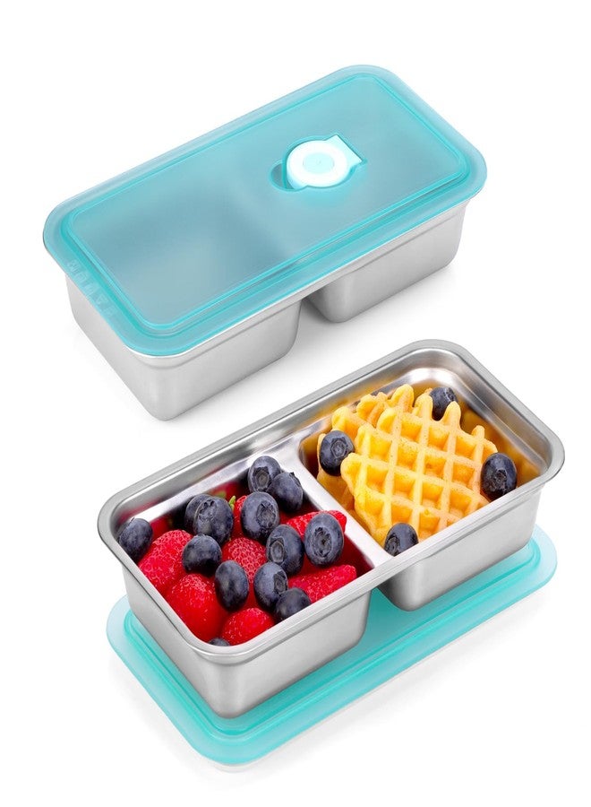 IGUOCY Grab and Go Snack Containers Reusable, Stainless Steel Snack Containers, 2 Compartment Condiment Bowls with Lids, Meal Prep Lunch Box, Takeout, Travel And Camping Food Storage (2Pcs) - Image 1