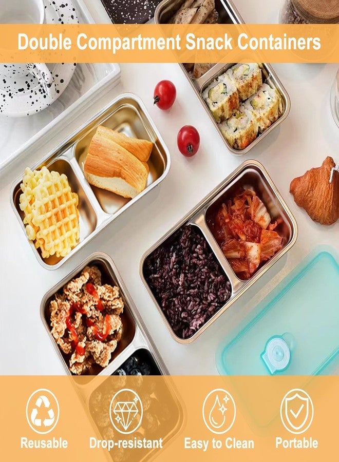 IGUOCY Grab and Go Snack Containers Reusable, Stainless Steel Snack Containers, 2 Compartment Condiment Bowls with Lids, Meal Prep Lunch Box, Takeout, Travel And Camping Food Storage (2Pcs) - Image 2