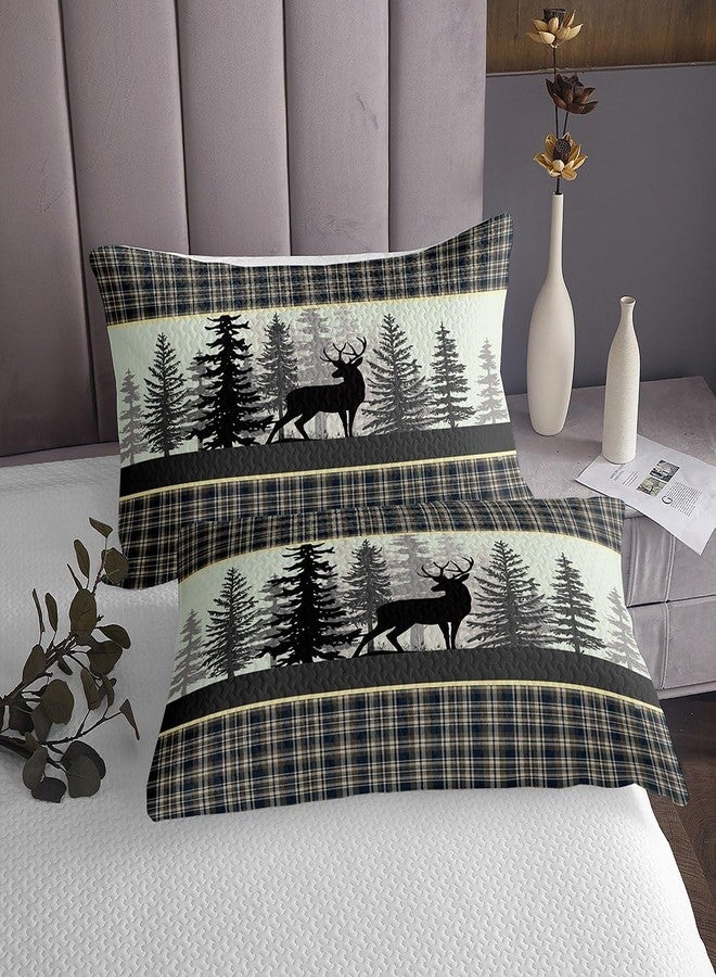 Castle Fairy طقم لحاف بتصميم حيوانات برية، مقاس كوين، مزين بقرون الغزلان وأشجار الصنوبر، مناسب للفتيات والمراهقات، طقم لحاف من البوليستر الناعم بنمط مربعات ريفية، مناسب لجميع الفصول - Image 3