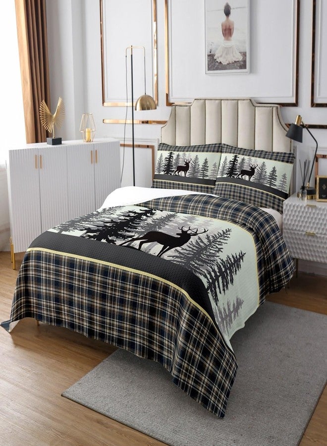 Castle Fairy طقم لحاف بتصميم حيوانات برية، مقاس كوين، مزين بقرون الغزلان وأشجار الصنوبر، مناسب للفتيات والمراهقات، طقم لحاف من البوليستر الناعم بنمط مربعات ريفية، مناسب لجميع الفصول - Image 2