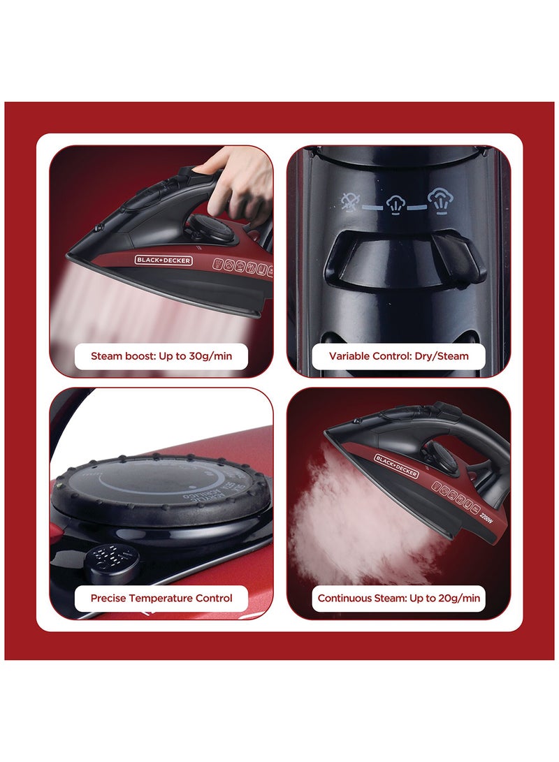 BLACK+DECKER Steam Iron 220 ml 2200 W X2200-B5 Black/Red - Image 4