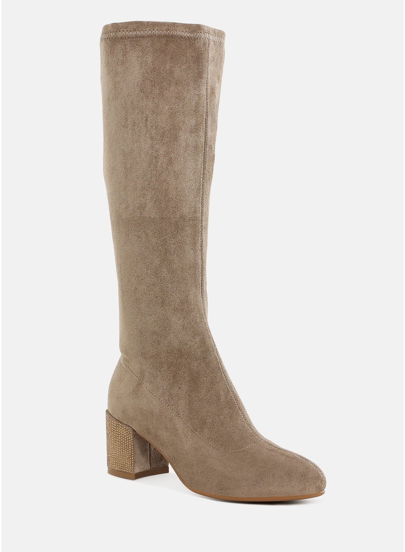 London Rag Microfiber Knee High Boots in Taupe - Image 2