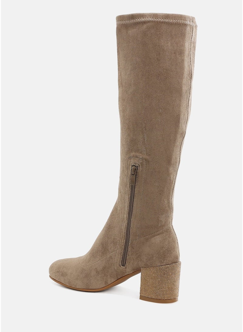 London Rag Microfiber Knee High Boots in Taupe - Image 3