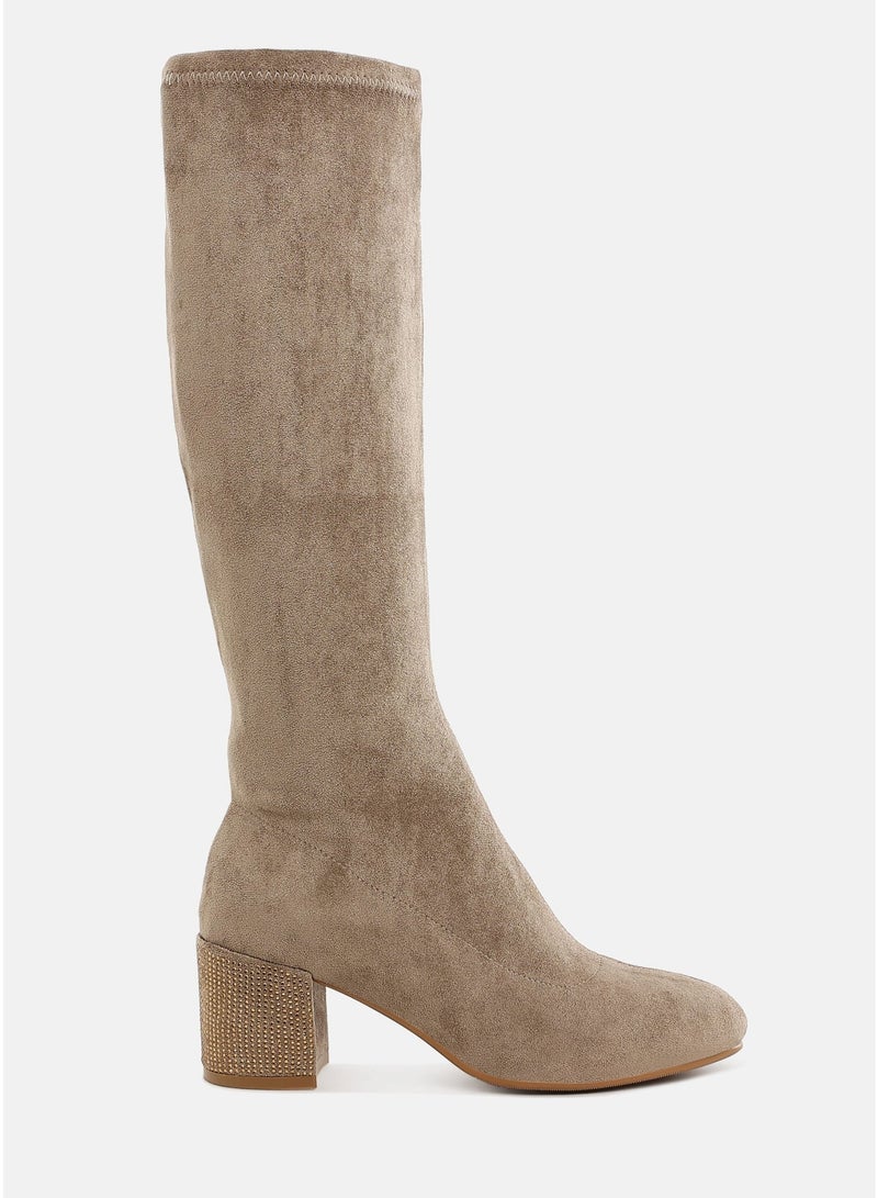 London Rag Microfiber Knee High Boots in Taupe - Image 1